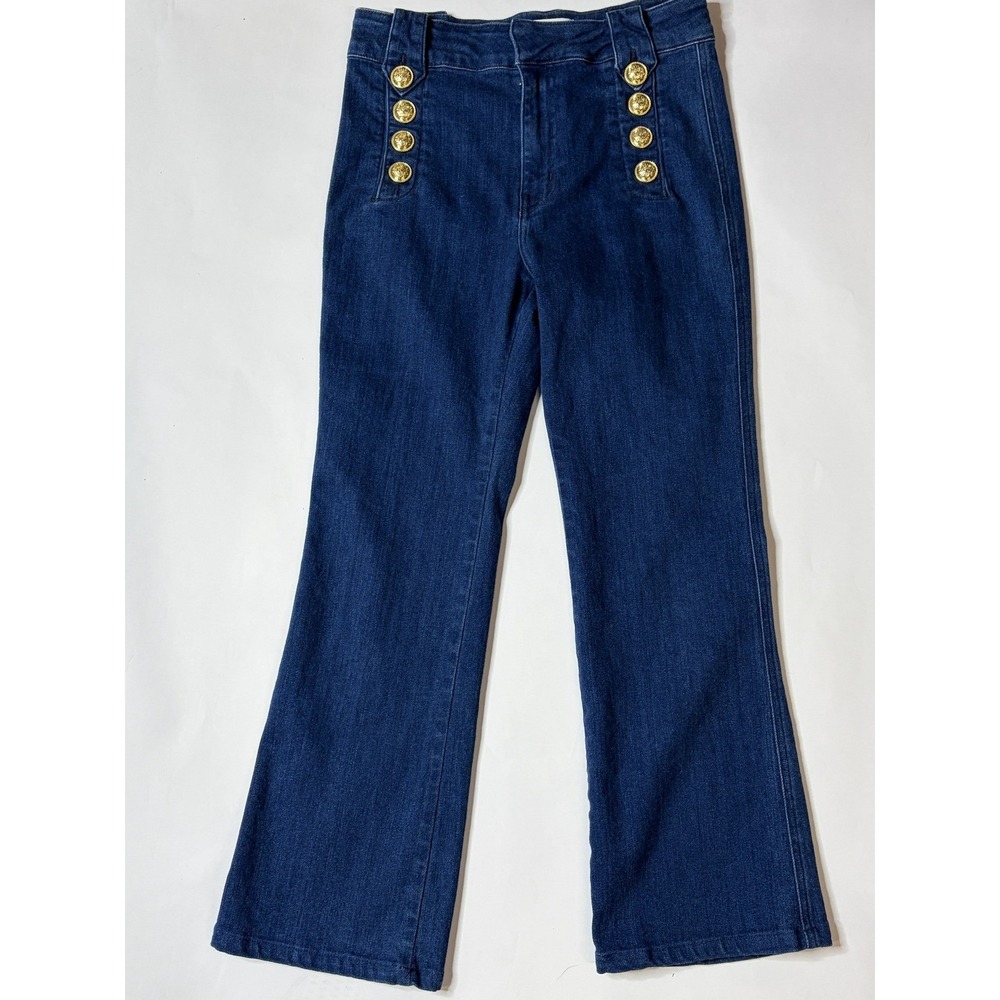 Derek Lam 10 Crosby Sailor Jeans Dark Wash Gold Button Wide Leg Denim 27